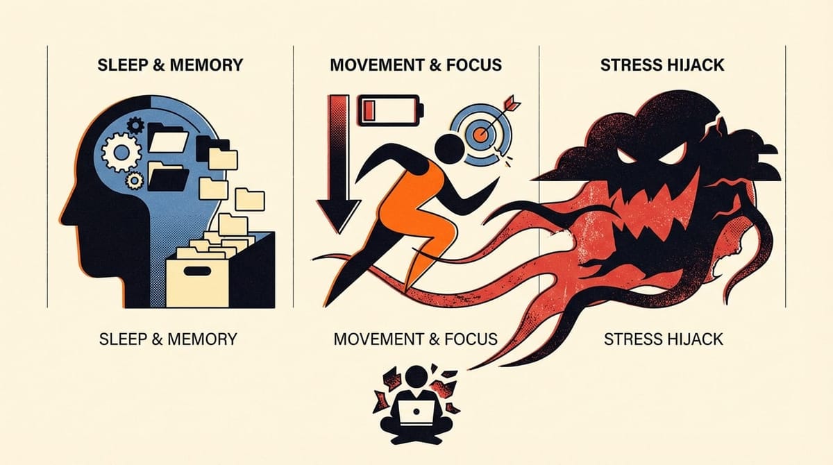 Freelancer managing stress, sleep, and movement for better productivity