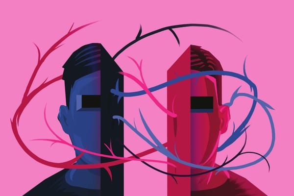 Illustration of a person torn between two paths, symbolizing intrapersonal conflict and resolution.